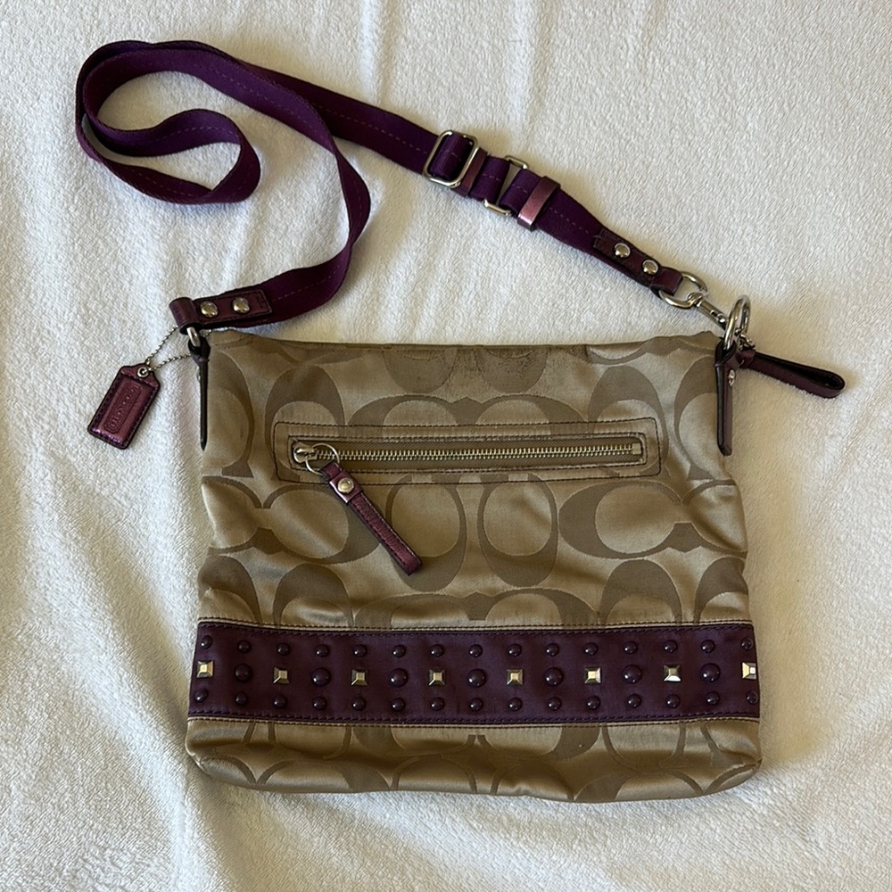 Women's Authentic Coach Signature Sateen Studded‎ Crossbody